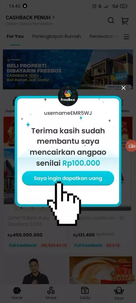 cara mendapatkan uang di aplikasi Freebox